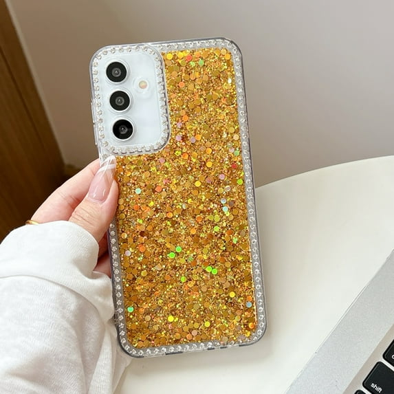 Glitter Case for Samsung Galaxy A54 5G with Bling Diamond Frame Clear Bumper Design, Shining Sparkle Rhinestone Cover, Dropproof Shockproof Slim Anti-Scratch Cover for Samsung Galaxy A54 5G, Gold