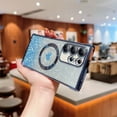 thumbnail image 1 of Glitter Case for Samsung Galaxy S21, Clear Back Cover Compatible with Magsafe Bumper Rugged Slim Fit Cute Heart Design Luxury Plating TPU Phone Case for Girls Women, Blue, 1 of 9