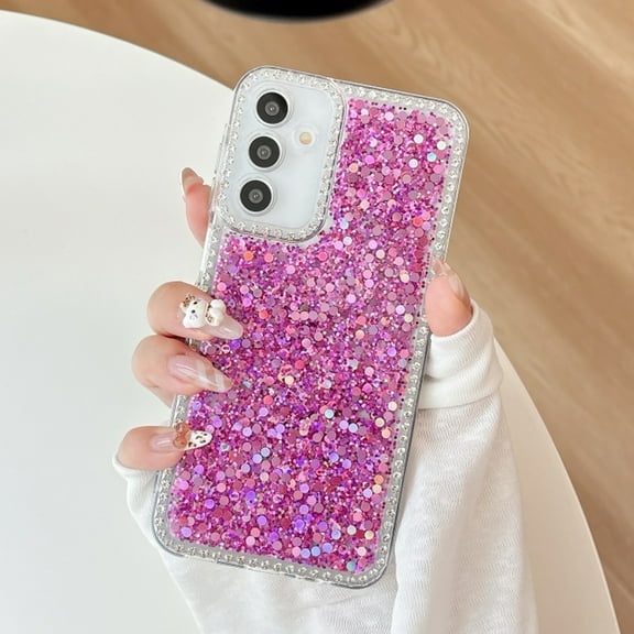 Glitter Case for Samsung Galaxy S23 FE with Bling Diamond Frame Clear Bumper Design, Shining Sparkle Rhinestone Cover, Dropproof Shockproof Slim Anti-Scratch Cover for Samsung Galaxy S23 FE, Purple