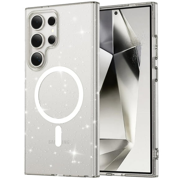 Glitter Case for Samsung Galaxy S25 with 1 Pack Screen Protector, [Support Wireless Charging], Slim Military Grade Drop Protection Anti-Yellowing Anti-Scratch Bling Translucent Case, Clear