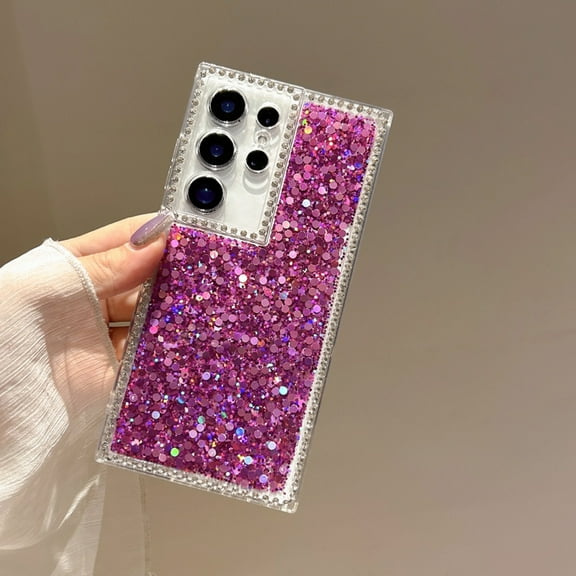 Glitter Case for Samsung Galaxy S25 Ultra with Bling Diamond Frame Clear Bumper Design, Shining Sparkle Rhinestone Cover, Dropproof Shockproof Slim Cover for Samsung Galaxy S25 Ultra, Purple