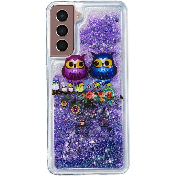 Glitter Case for Samsung S24 Plus, Galaxy S24 Plus Liquid Case Cute Pink Moving Liquid Floating Sparkle for Girls Women Clear Soft TPU Protective Cover for Samsung Galaxy S24+ Plus Couple Owls