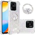 thumbnail image 1 of Glitter Case for Xiaomi Redmi 10C, Bling Sparkle Floating Liquid Soft TPU Cushion Fashion Girly Women Girls Clear with Ring Holder Phone Cover for Xiaomi Redmi 10C  Colorful, 1 of 12