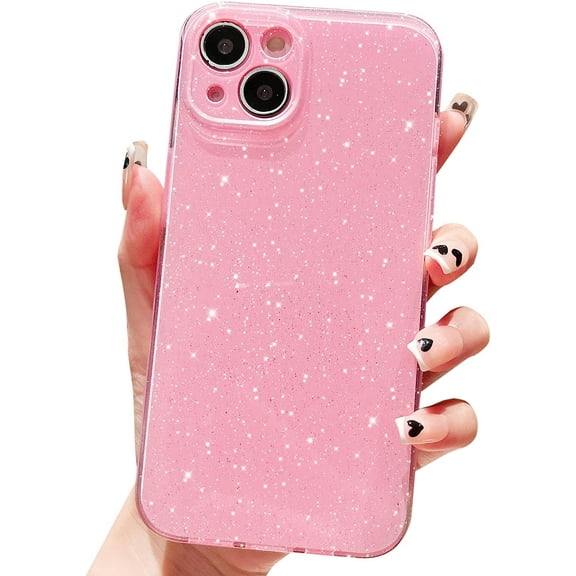 Glitter Case for iPhone 14 6.1 inch, Cute Sparkly Bling Slim Shockproof Bumper Camera Protection Phone Case for Women Girls (Pink)