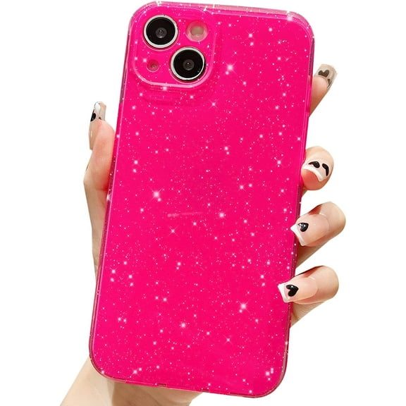 Glitter Case for iPhone 14 Plus 6.7 inch, Cute Sparkly Bling Slim Shockproof Bumper Camera Protection Phone Case for Women Girls (Hot Pink)
