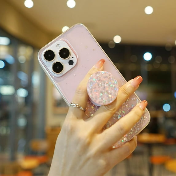 Glitter Case for iPhone 14 Pro Max Case 6.7 inch for Women with Expanding Phone Kickstand Ring Stand, Clear Bling Sparkle Cute Phone Cover (Pink)