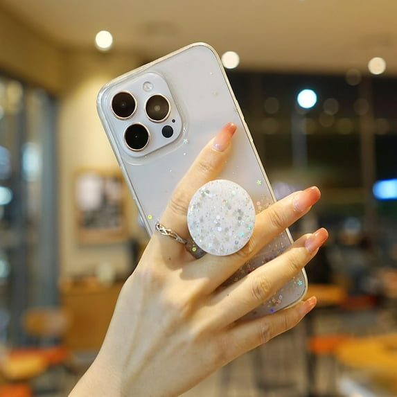 Glitter Case for iPhone 14 Pro Max Case 6.7 inch for Women with Expanding Phone Kickstand Ring Stand, Clear Bling Sparkle Cute Phone Cover (Silver)