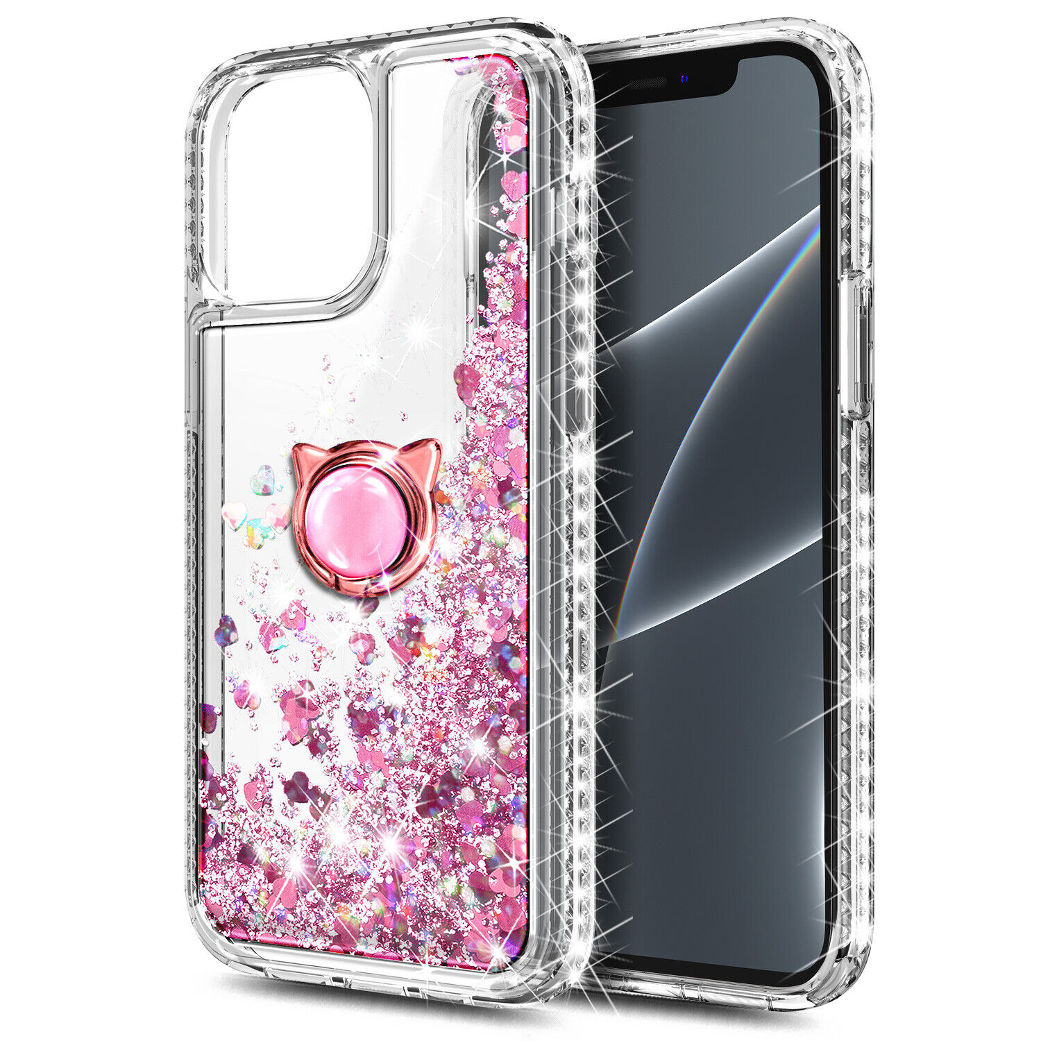 YIRSUR Glitter Clear Case Compatible With IPhone 14 Plus 6.7" With 2