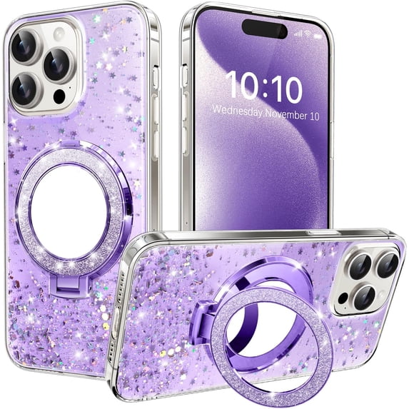 Glitter Case for iPhone 11 Case Bling Clear,Sparkly Star with Makeup Mirror Kickstand Anti-Scratch Soft TPU Slim Fit Full Body Drop Protective Cute Case for iPhone 11 6.1 inch Star Purple
