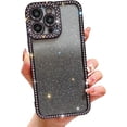 thumbnail image 1 of Glitter Case for iPhone 12 Pro Max, Full Camera Lens Protection Sparkle Bling Case Luxury Shiny Crystal Diamond Bumper Clear Protective Cover for Women Girls Slim Fit Shockproof, 6.7inch-Black, 1 of 7