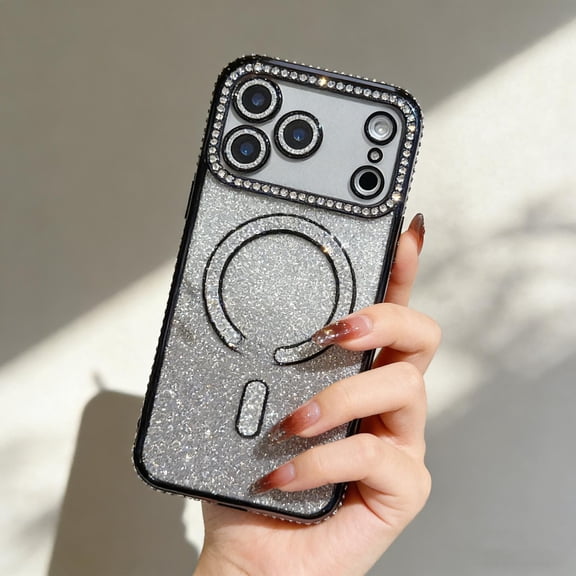 Glitter Case for iPhone 13 with Camera Lens Protector, Magnetic Case Compatible with Mag-Safe, Sparkle Bling Shiny Sparkly Design Trendy Protection Cover for iPhone 13, Black