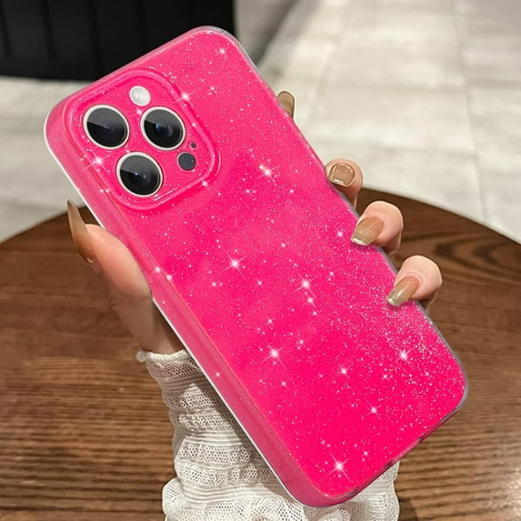 Glitter Case for iPhone 13 Pro Max Case, Cute Shiny Bling Sparkly Case for Women Girls, Slim Shockproof Soft TPU Bumper Anti Scratch Glitter Case for iPhone 13 Pro Max 6.7", Hot Pink