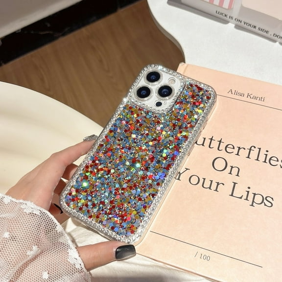 Glitter Case for iPhone 15 with Bling Diamond Frame Clear Bumper Design, Shining Sparkle Rhinestone Cover, Dropproof Shockproof Slim Anti-Scratch Cover for iPhone 15, Multicolour