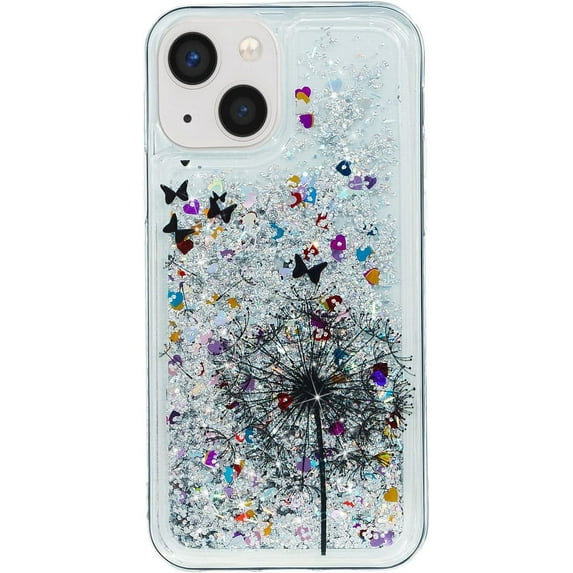 Glitter Case for iPhone 15 Plus, iPhone 15 Plus Liquid Case Cute Pink Moving Liquid Floating Sparkle for Girls Women Quicksand Clear Soft TPU Protective Cover Case for iPhone 15 Plus Dandelion