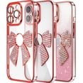 thumbnail image 1 of Glitter Case for iPhone 15 Pro, iPhone 15 Pro Case Clear Logo View Sparkly Luxury Rhinestone Soft TPU for Women Girls Camera Protector Shockproof Case Cover for iPhone 15 Pro,Red KDL, 1 of 11