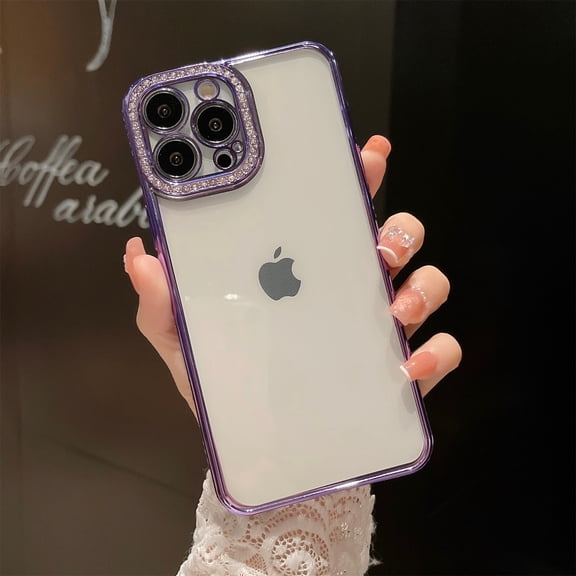 Glitter Case for iPhone 16 Plus, [Slim & Lightweight] Luxury Bling Diamond Rhinestone Soft TPU Plating Bumper Transparent Shockproof Case for Women Girls for iPhone 16 Plus - Purple