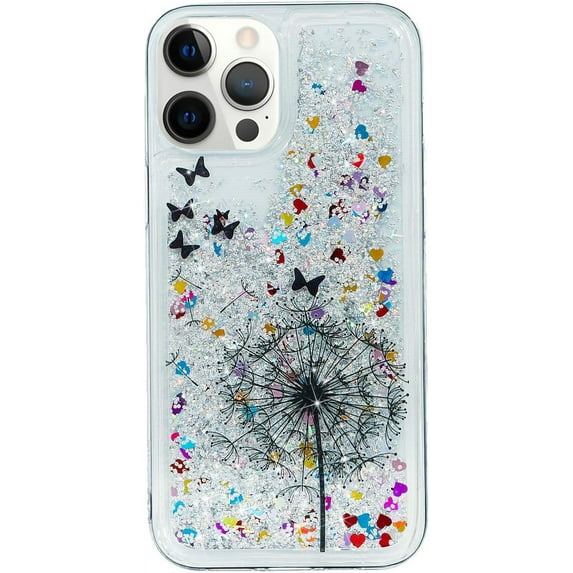 Glitter Case for iPhone 16 Pro, iPhone 16 Pro Liquid Case Cute Pink Moving Liquid Floating Sparkle for Girls Women Clear Soft TPU Protective Cover for iPhone 16 Pro 6.3 inch Dandelion