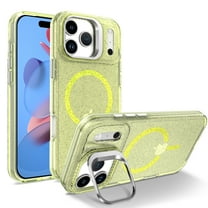 Glitter Case for iPhone 17 Pro Max with Magnetic [for Women Girls] Lens Kickstand Hybrid Back Shockproof Protective, Crystal Bling Phone Case, for iPhone 17 Pro Max Case Bling,Yellow