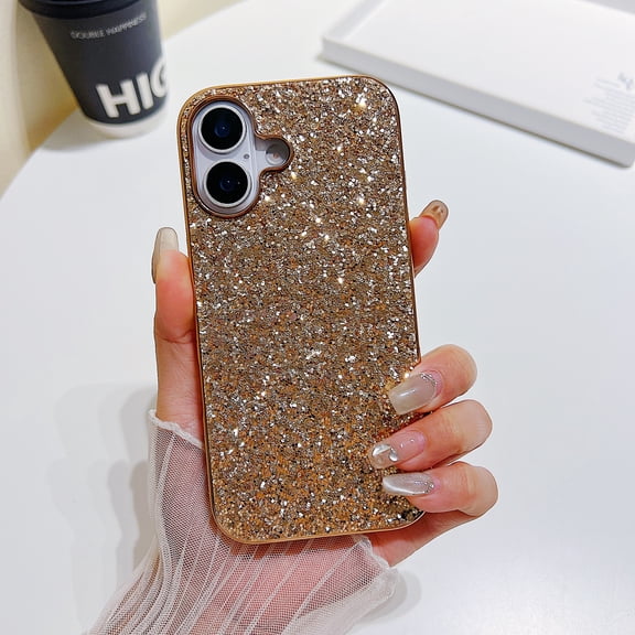 Glitter Case for iPhone 17, Sparkle Crystal Bling Slim Lightweight Cover, Military Grade Protection Silicone Rubber Hard Shockproof Anti-Scratches Case for Girls Women for iPhone 17, Rosegold
