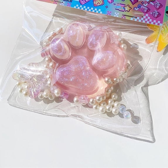 Glitter Cat Paw Squishy Fidget Toys for Adults, Plastic Tactile Gadget, Multi-Color Indoor Desktop Sensory Accessory 1 Pack