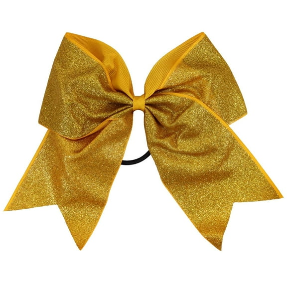 Glitter Cheer Bows - Cheerleading Softball Gifts for Girls and Women Team Bow with Ponytail Holder Complete your Cheerleader Outfit Uniform Strong Hair Ties Bands Elastics by (1) (Gold)