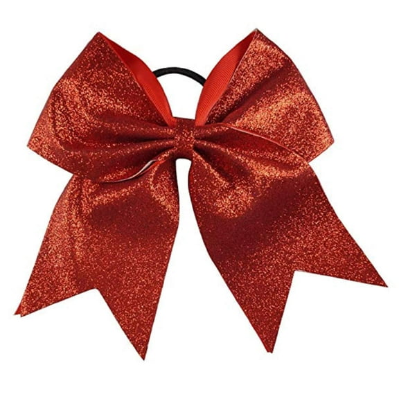 Glitter Cheer Bows - Cheerleading Softball Gifts for Girls and Women Team Bow with Ponytail Holder Complete your Cheerleader Outfit Uniform Strong Hair Ties Bands Elastics by (1) (Red)