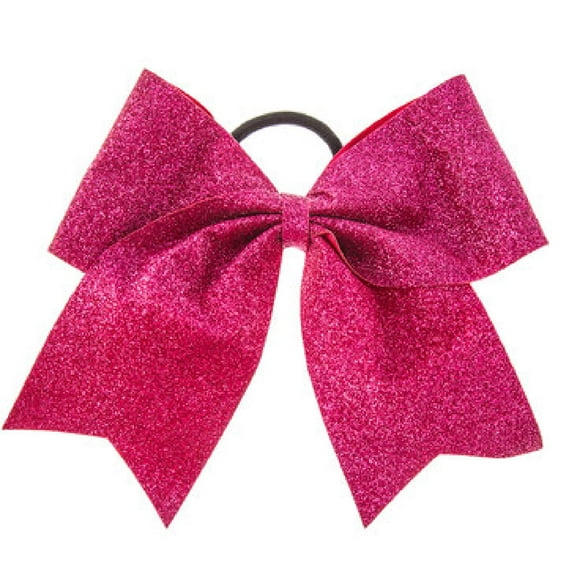 Glitter Cheer Bows - Cheerleading Softball Gifts for Girls and Women Team Bow with Ponytail Holder Complete your Cheerleader Outfit Uniform Strong Hair Ties Bands Elastics by (1) (Pink)