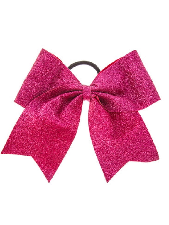 Glitter Cheer Bows - Cheerleading Softball Gifts for Girls and Women Team Bow with Ponytail Holder Complete your Cheerleader Outfit Uniform Strong Hair Ties Bands Elastics by (1) (Pink)