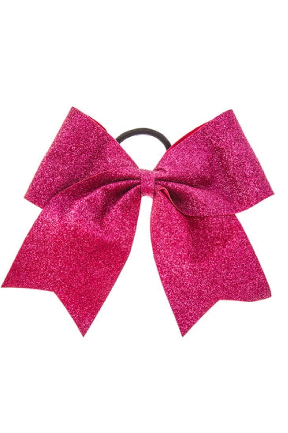 Glitter Cheer Bows - Cheerleading Softball Gifts for Girls and Women Team Bow with Ponytail Holder Complete your Cheerleader Outfit Uniform Strong Hair Ties Bands Elastics by (1) (Pink)