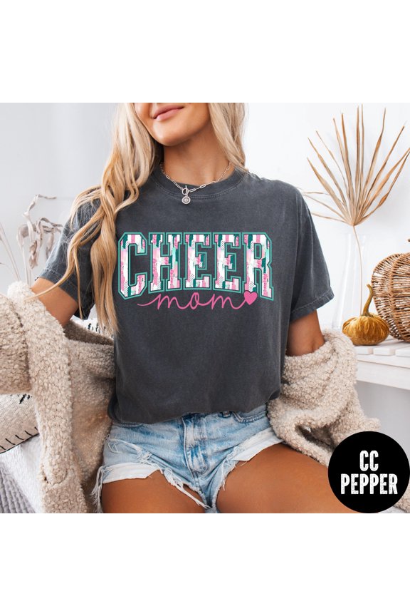 Glitter Cheer Mom T-Shirt, Preppy Cheer Mama, Faux Glitter Cheer Mom, Brushstroke Cheer Mo