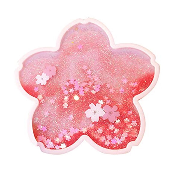 Glitter Cherry Coaster Cherry Blossom Quicksand Flash Coaster Cute Quicksand Glitter Drink Coasters Non-Slip Cup Coaster