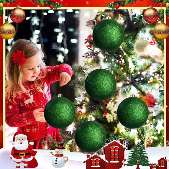Glitter Christmas Ball Ornaments, 5.91 in Shatterproof Plastic Hanging Spherical Baubles, Indoor Outdoor Large Christmas Tree Decor for Holiday Party