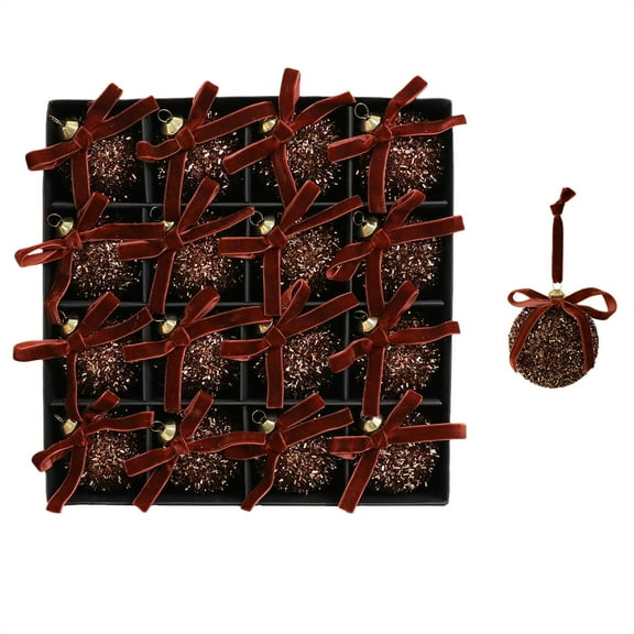 Glitter Christmas Ball Ornaments Set-Shatterproof Xmas Baubles with Sequins & Bows for Tree Decor | Sparkling Tinsel Hanging Balls for Indoor Outdoor Wedding Holiday Party Decorations | Festive Decor