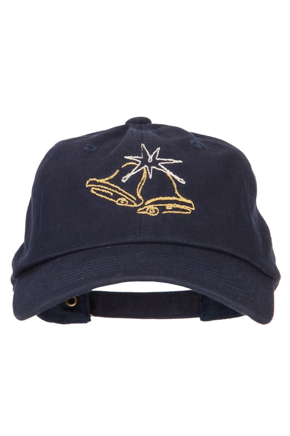 Glitter Christmas Bells Embroidered Unstructured Washed Cap - Navy OSFM