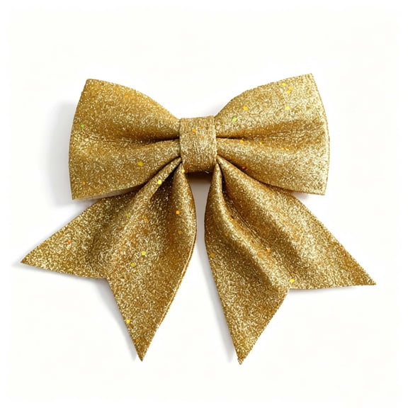 Glitter Christmas Bow Medium Gold Sparkly Fabric Ornament Tied Decorative Tree Wreath Decor