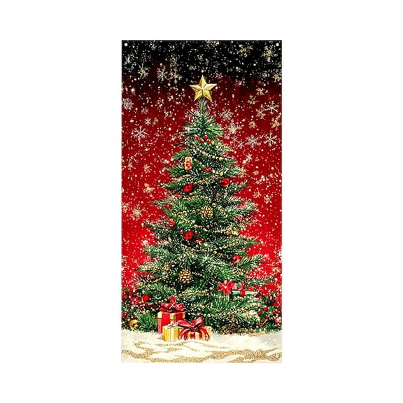 Glitter Christmas Door Cover Decorations, Merry Christmas Xmas Door Covers Banners Photography Background Backdrop for Front Porch Farmhouse