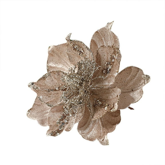 Glitter Christmas Flowers - Large Artificial Magnolia Poinsettia with Velvet Fold, Xmas Tree Flower Decorations for New Year Party Wedding Holiday Ornaments