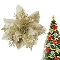Glitter Christmas Flowers Poinsettia Artificial Flower Christmas Wreath Christmas Tree Ornaments Artificial Flower Decorating Wreath Garland, Great for Wedding Holiday and Home Decor