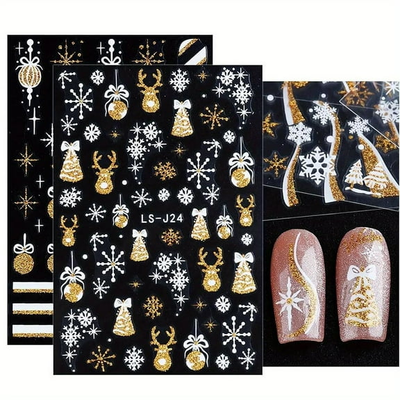 Glitter Christmas Nail Stickers - 3D Self-Adhesive Christmas Nail Decals