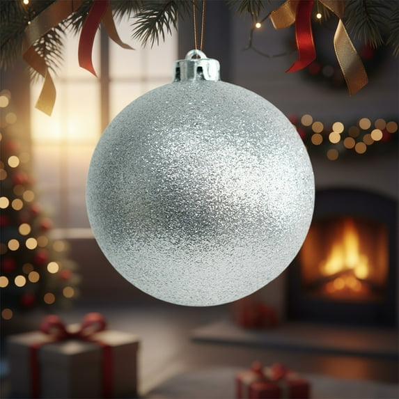 Glitter Christmas Ornaments Balls, 4.7 inch Christmas Glass Balls Sequin Christmas Decor Balls, Christmas Tree Hanging Glitter Snow Balls, Icicles and Snowflakes Ornament, Indoor Outdoor Decor-Silver