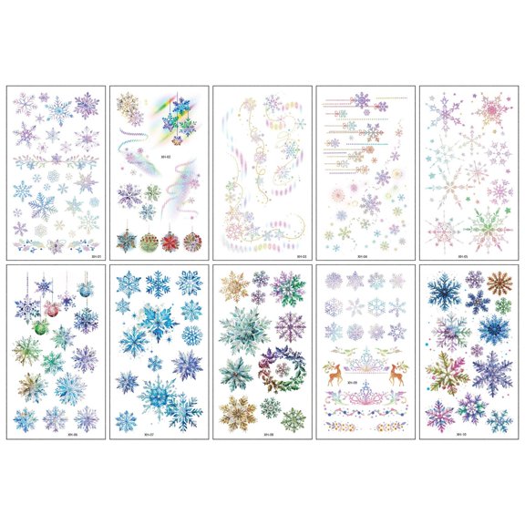Glitter Christmas Snowflake Face Stickers 10 Pieces, Temporary Face Tattoos for Holiday Makeup, Party Decoration, Festive Facial Adornments, Sparkling Designs