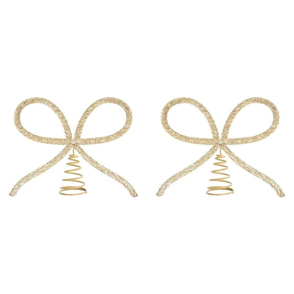 Glitter Christmas Tree Bow Topper, Elegant Xmas Holiday Tree Top Decoration with Attachment for Indoor Outdoor Home Room Party, Festive Wreath and Hanging Ornaments Decor for Christmas Supplies