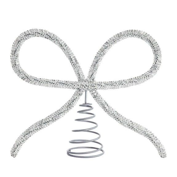 Glitter Christmas Tree Bow Topper, Elegant Xmas Holiday Tree Top Decoration with Secure Clip On Design for Indoor Outdoor Home Room Party, Festive Wreath and Hanging Ornaments Decor for Women