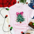 thumbnail image 1 of Glitter Christmas Tree Coquette Bow T‑Shirt, O Come Let Us Adore Him Holiday Tee, 1 of 8