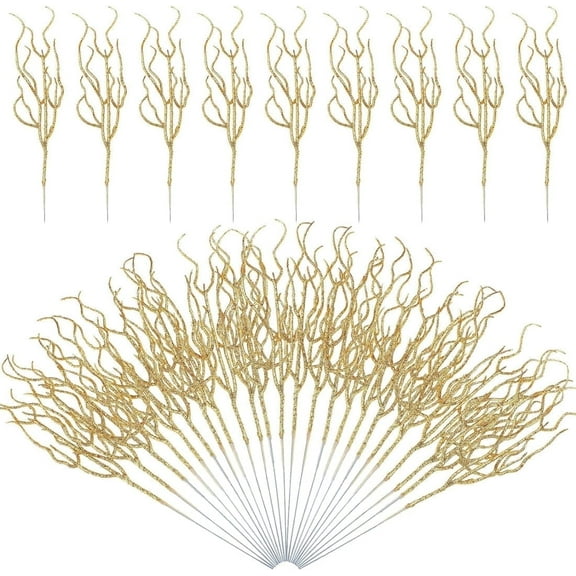 Glitter Christmas Tree Filler Branches Curly Artificial Christmas Stems Glitter Stems Vase Filler Table Centerpiece Gold Christmas Decorations Christmas Tree Picks for Crafts,30Pcs,Gold,Topboutique