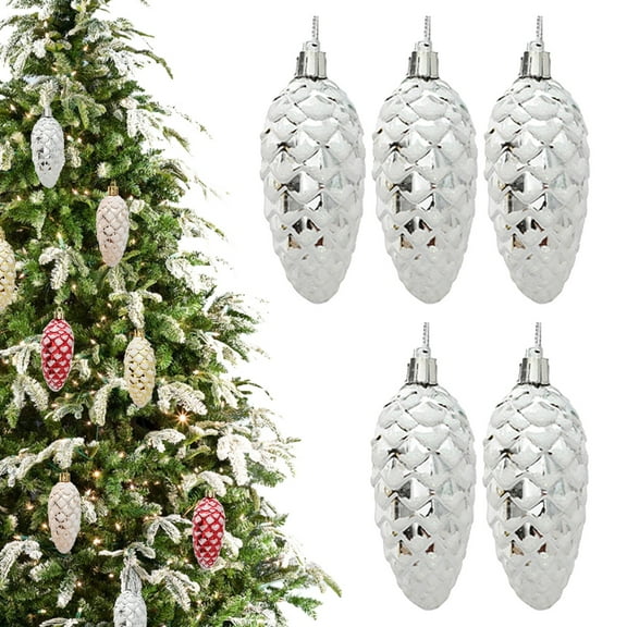 Glitter Christmas Tree Pinecone Ornaments Hanging Ornaments For Christmas Tree Decor Hanging Shape Christmas Decorations 5PCS