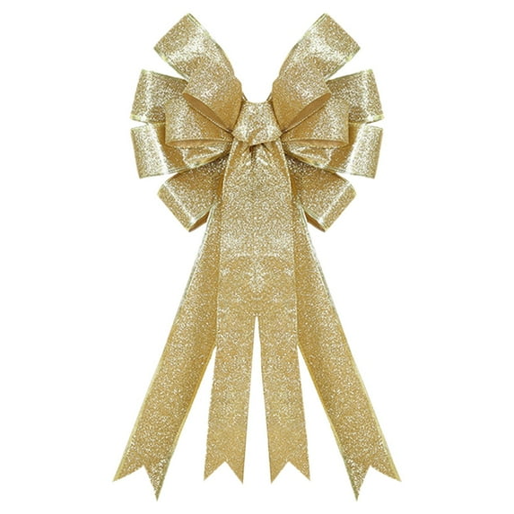 Glitter Christmas Tree Topper Bows,16.1"x9.4", Large Glitter Christmas Wreath Bows, Xmas Ornaments with Long Streamer Wired Edge Ribbon for Farmhouse Christmas Decoration Outdoor Indoor