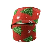 Glitter Christmas Tree and Snowflake Wired Ribbon, 2-1/2-Inch, 10-Yard - Red