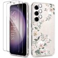thumbnail image 1 of Glitter Clear Case for Samsung Galaxy S23 Plus with White Flowers Design + Diamond Sparkle Camera Lens Protector + 2 Packs Tempered Glass Screen Protector, Shockproof Cover (for Samsung S23+), 1 of 12
