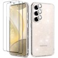 thumbnail image 1 of Glitter Clear Case for Samsung Galaxy S24 Plus 5G with Diamond Sparkle Camera Lens Protector + 2 Pack Tempered Glass Screen Protector, Sparkly Shockproof Protective Girl Cover (for Samsung S24+), 1 of 6